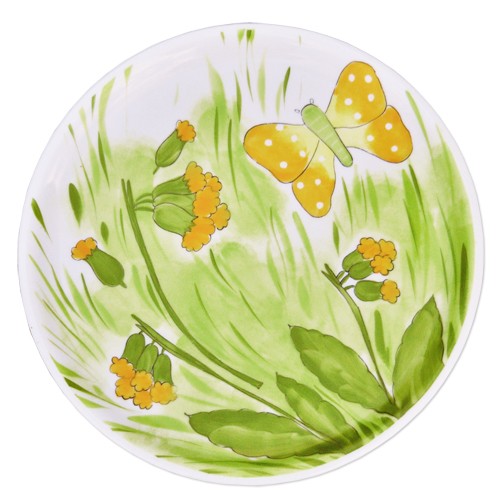 Helina Tilk: Handbemaltes Porzellan Geschirr und Keramik - handbemalte Porzellan Tortenplatte aus Porzellan 31cm mit Schlüsselblumenmotiv - Porzellan Geschirr hier kaufen