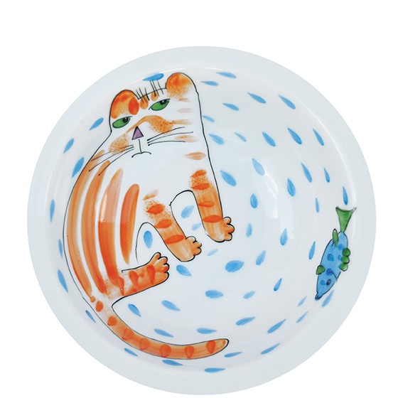 Katze mit Fisch orange Schale 16 cm