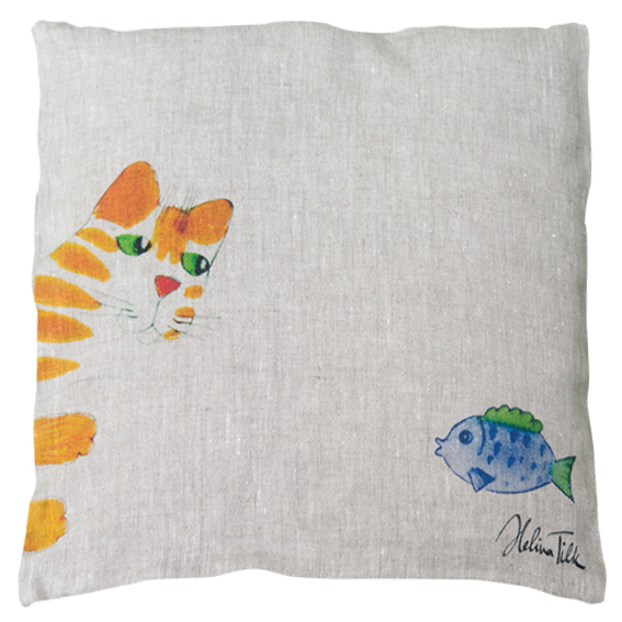 Helina Tilk: Kissenbezug orange Katze mit Fisch