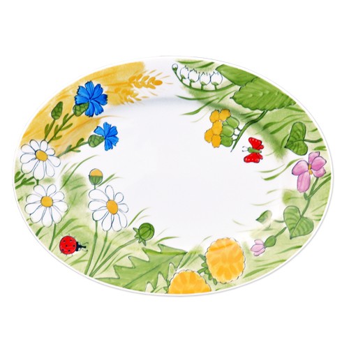 Helina Tilk: Handbemaltes Porzellan & Heimtextilien - Handbemalte ovale Platte aus Porzellan 33 x 22cm mit allen Blumen - Porzellan Geschirr hier kaufen