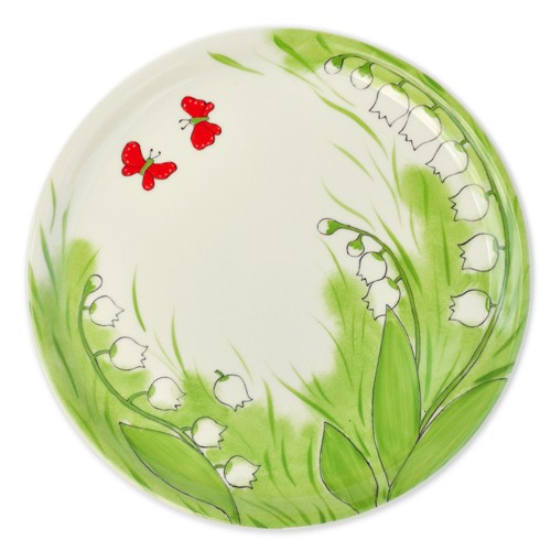 Helina Tilk: Handbemaltes Porzellan Geschirr und Keramik - handbemalte Tortenplatte aus Porzellan 31cm mit Maiglöckchenmotiv - Porzellan Geschirr hier kaufen