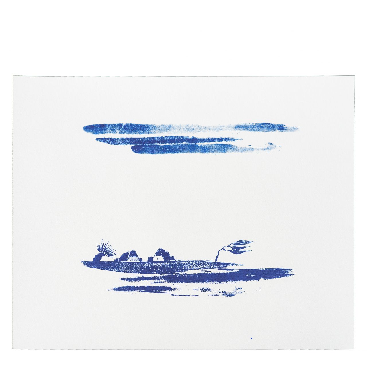 Thom Wilcke Siebdruckbild "Windflüchter, blau ungerahmt