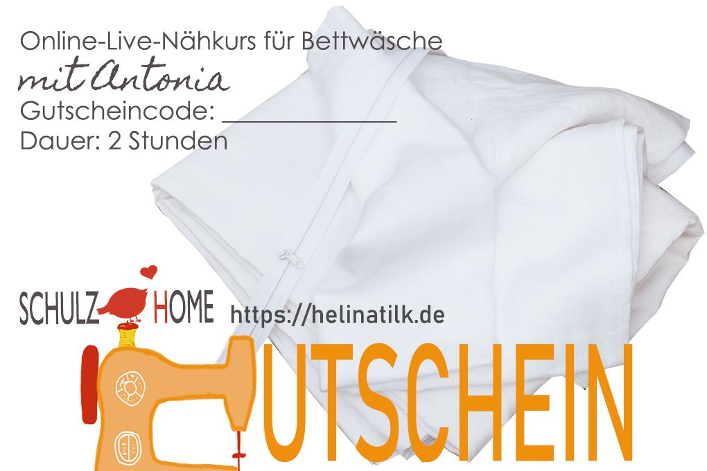 Geschenkgutschein Online Live-Nähkurs für Bettwäsche von SchulzHOMEWEAR